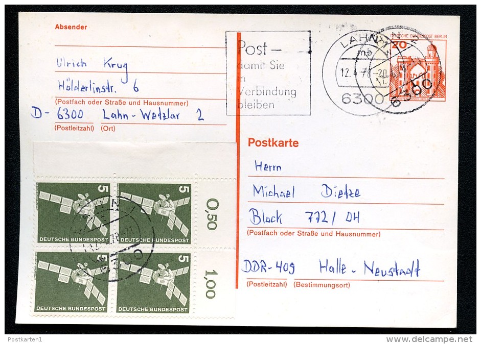 BERLIN P103 Postkarte Gelaufen Wetzlar - Halle-Neustadt 1978 - Postales - Usados