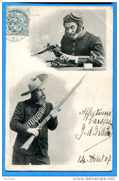 FR383, Deux Tireurs, Pistolet, Canon, Fusil, Munition, Précurseur , Fantaisie,  Circulée 1907 - Waffenschiessen