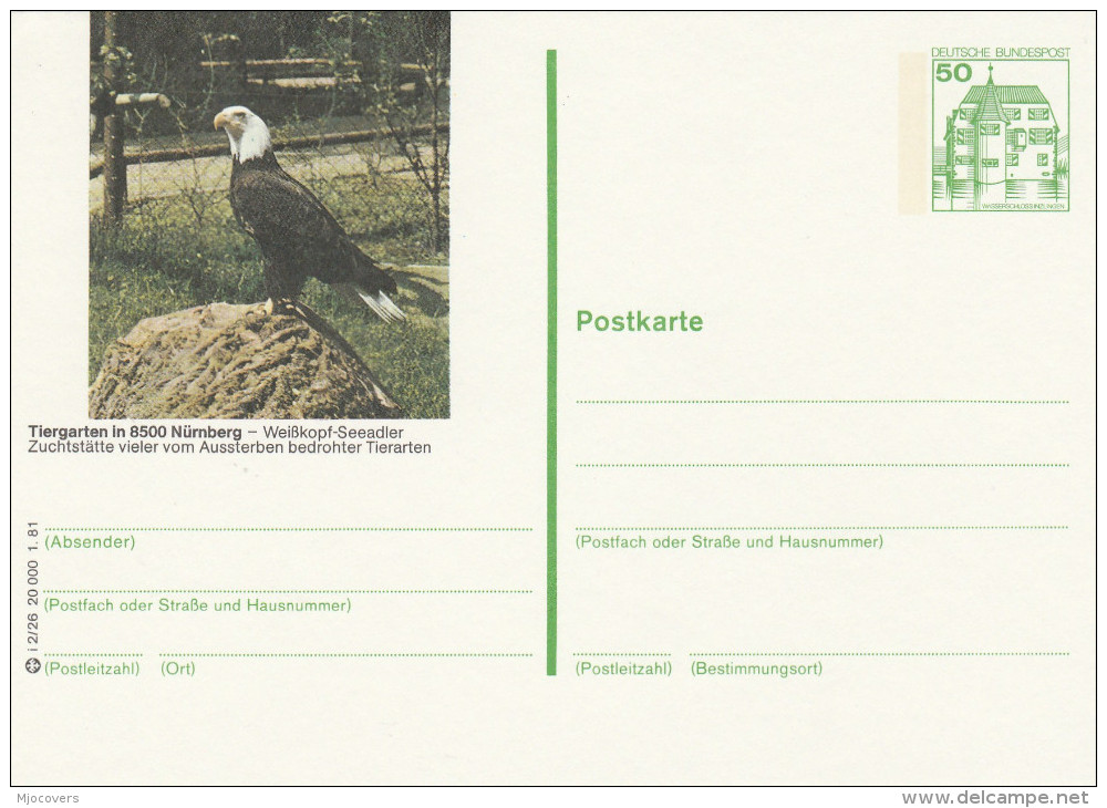 1981 GERMANY Postal STATIONERY Illus  EAGLE At NURNBERG ZOO  CARD Cover Stamps Bird Birds - Eagles & Birds Of Prey