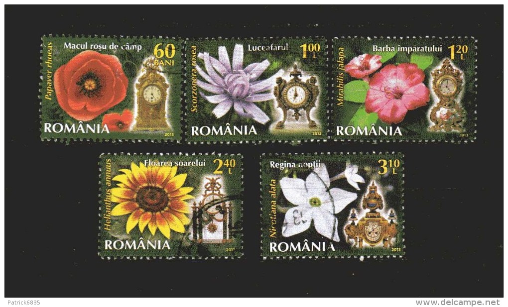 Romania - ° 2013 -  Fiori.+ Orologi , Kloc.  5valori. - Usati