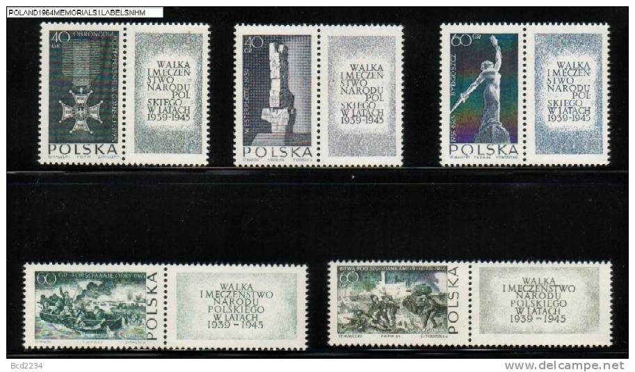 POLAND 1964 MONUMENTS TO STRUGGLE & MARTRDOM LABELS RIGHT NHM WW2 Virtuti Militari Battle Studzianki Tank Boat Soldiers - Barcos