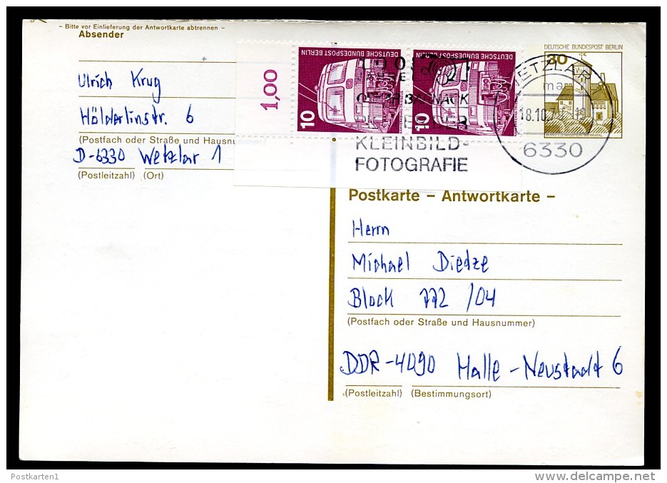 BERLIN P111 A Antwort-Postkarte Gebraucht Wetzlar - Halle-Neustadt 1979 - Postkaarten - Gebruikt