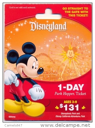 Disneyland Resort,  Anaheim, CA., U.S.A.  Admission Ticket Card On Its Backer # Dt-182a - Disney-Pässe