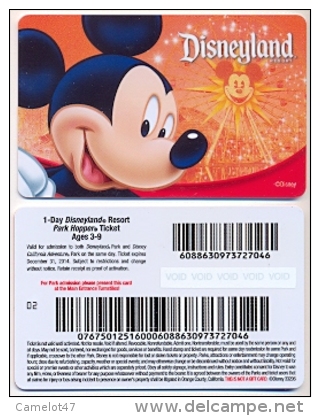 Disneyland Resort,  Anaheim, CA., U.S.A.  Admission Ticket Card On Its Backer # Dt-182a - Disney-Pässe