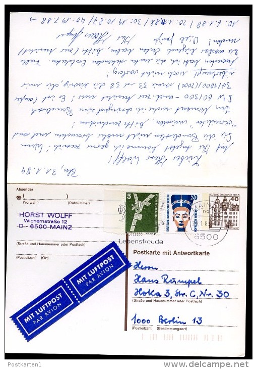 BERLIN P124 Antwort-Postkarte Mainz-Berlin LUFTPOST 1989 - Cartes Postales - Oblitérées