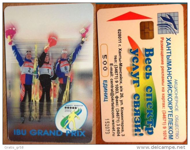 Russia - 500 (matrix) IBU Grand Prix (2) 3 Skier, 500U, 40,000ex, 2002, Used - Russia