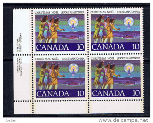 CANADA, 1977, #741, HUNTERS FOLLOWING STAR.  LL BLOCK MNH - Blocks & Sheetlets