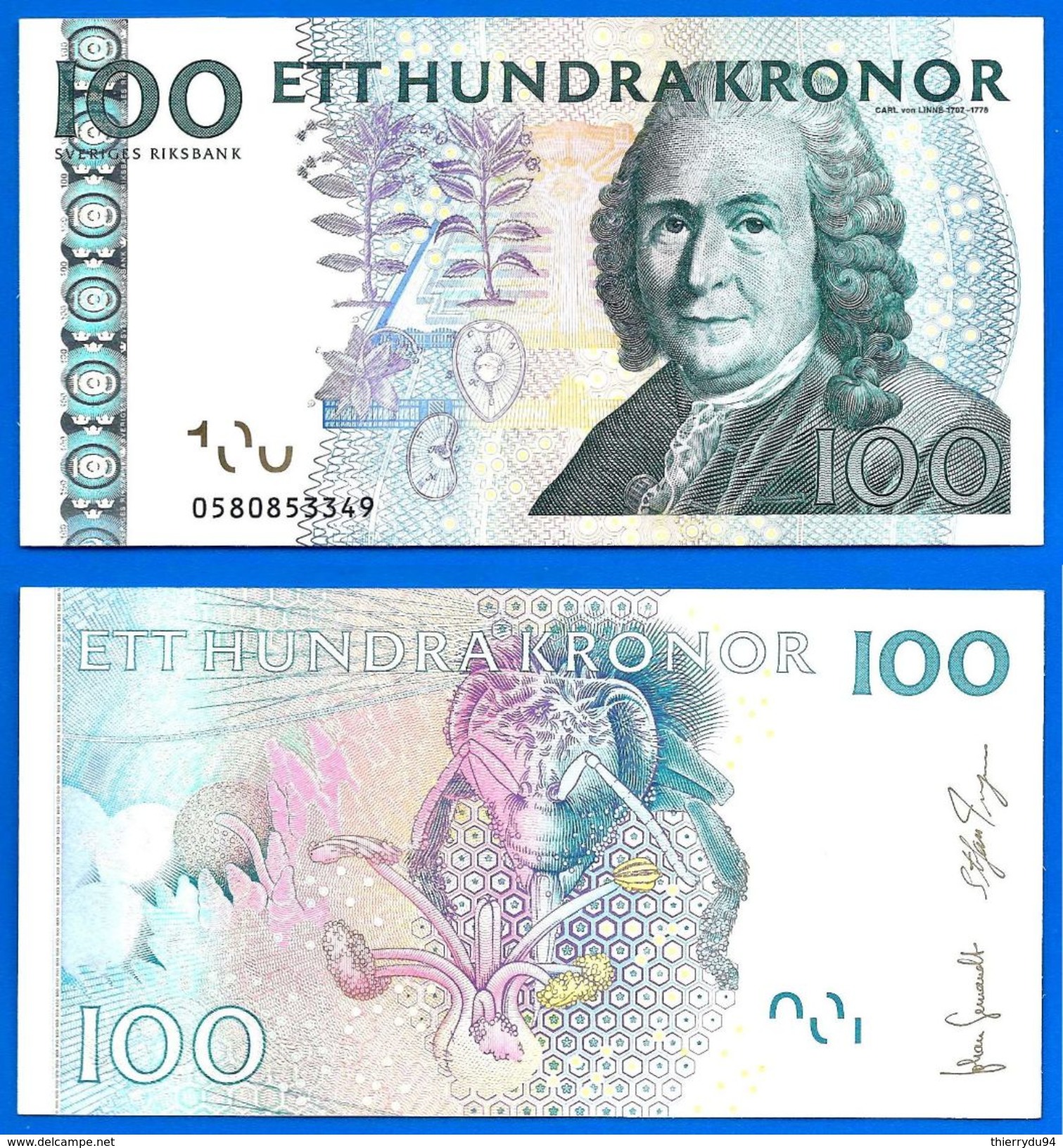 Suede 100 Couronnes 2009 Carl Von Linne Kronor Sveriges Paypal Skrill Bitcoin OK - Sweden