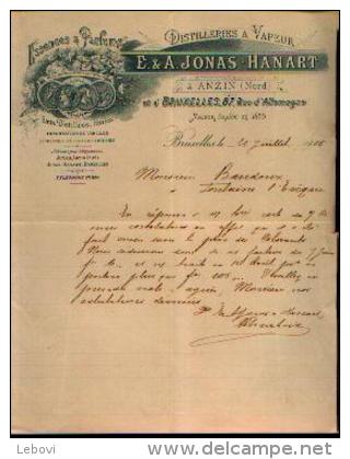 ANZIN (Fr) & BXL : Document Commercial « Distillerie à Vapeur E. & A. JONAS - HANART (1905) - Frontispice Illustré - 1900 – 1949