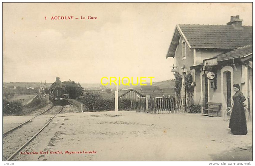 Cpa 89 Accolay, La Gare, Vieux Train Qui Arrive, écrite 1915 - Autres & Non Classés