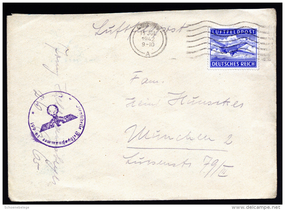 A3078) Feldpost Brief Von FP 19661 15.7.1942 Nach München Mit Apt. Maschinenstempel - Briefe U. Dokumente