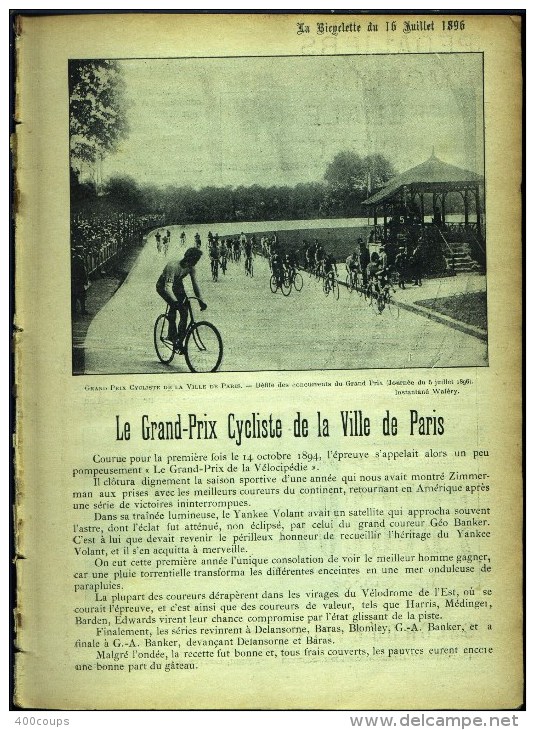 Du 16 Juillet 1896 - (119 Ans D'âge) - LA BICYCLETTE - Le Grand-prix Cycliste De La Ville De Paris - - Sport