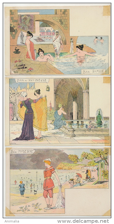 Louis Lessieux Art Nouveau Le Bain Serie De 9 Cp Prehistoire Egypte Grece Maure Venise Rome - Lessieux