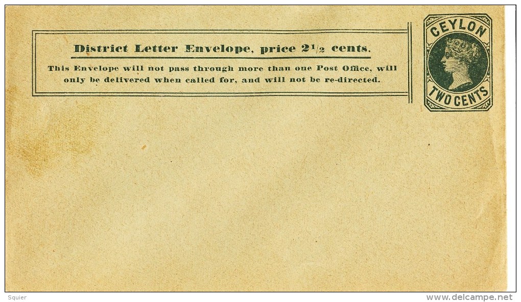 Ceylon, Cover, Sobre, Two Cents - Territorio Británico Del Océano Índico