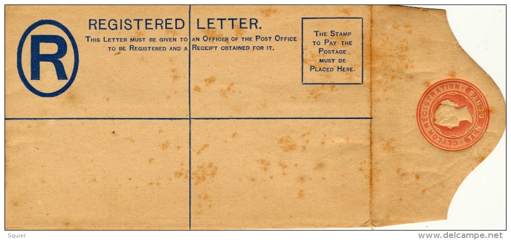 Ceylon, Cover, Sobre, Registered  Letter, Ten  Cents - Territorio Britannico Dell'Oceano Indiano