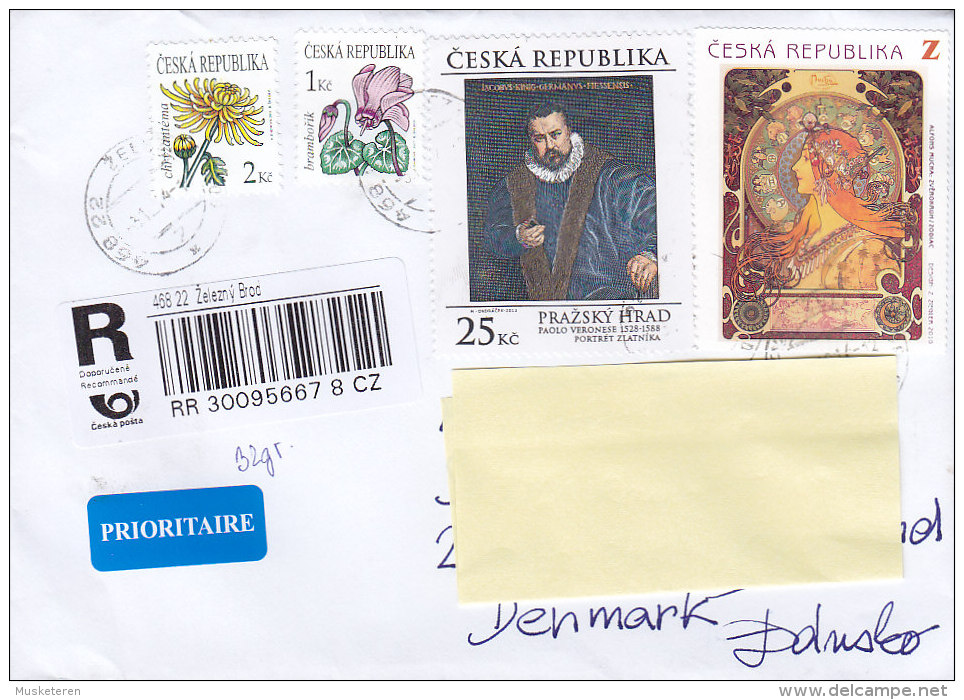 Czech Republic Prioritaire & Registered  Recommndé Einschreiben Labels ZELEZNY BROD 2014 Cover Brief To Denmark - Briefe U. Dokumente