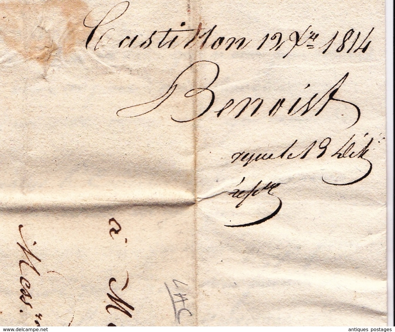 Lettre Avec Correspondance Bordeaux Gironde Marque Postale Castillon Vin Wine Schroder Schyler Négociants 1814 - 1801-1848: Précurseurs XIX