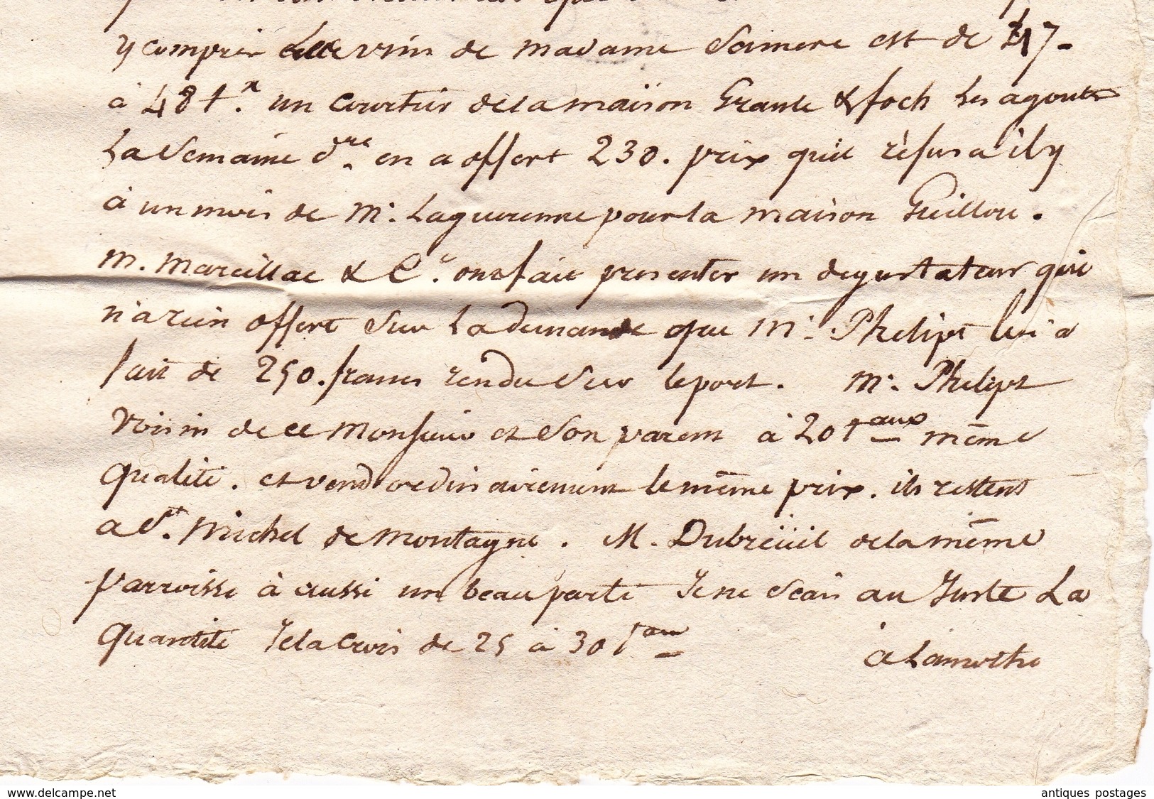 Lettre avec Correspondance Bordeaux Gironde Marque Postale Castillon Vin Wine Schroder Schyler Négociants 1814