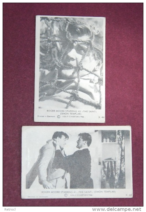 Lot Of Two Cards THE SAINT - ROGER MOORE - Leslie Charteris 1966 - X68, X44 -  Denmark Series - Autres & Non Classés