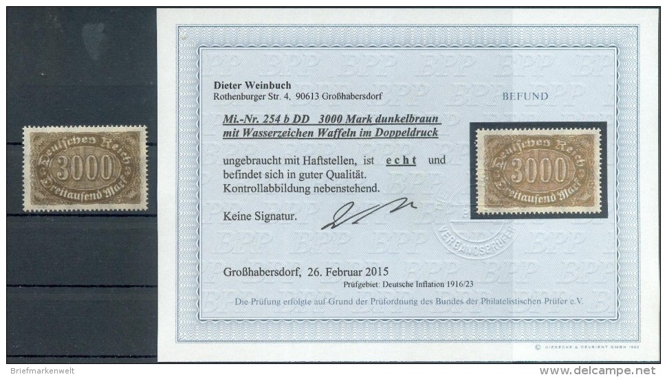 DR-Infla 254bDD DOPPELDRUCK* BPP BEFUND 80++EUR (G8811 - Sonstige & Ohne Zuordnung