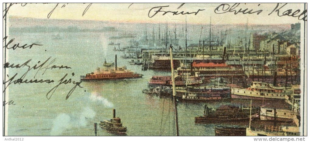 New York Harbor From Brooklyn Bridge Private Mailing Card January 8. 1901 - 20.1.1901 To Flensburg - Long Island