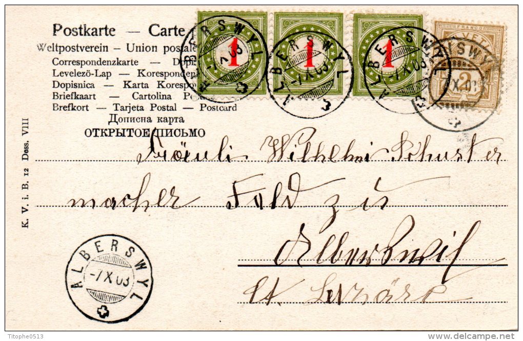 SUISSE. Carte Postale De La Suisse De 1903. Carte Taxée. - Taxe