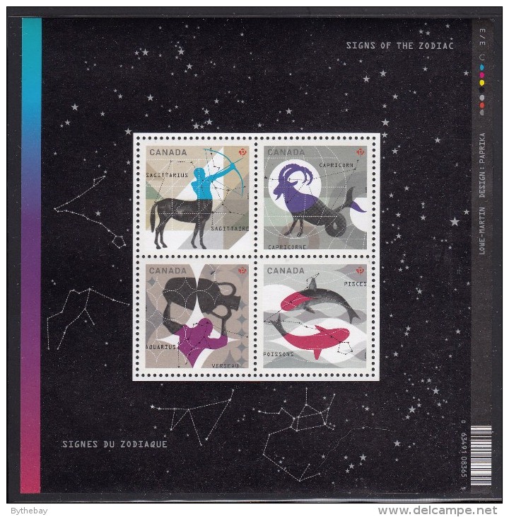 Canada MNH Scott #2447 Souvenir Sheet Of 4 (P) Sagittarius, Capricorn, Aquarius, Pisces - Signs Of The Zodiac - Astrologie