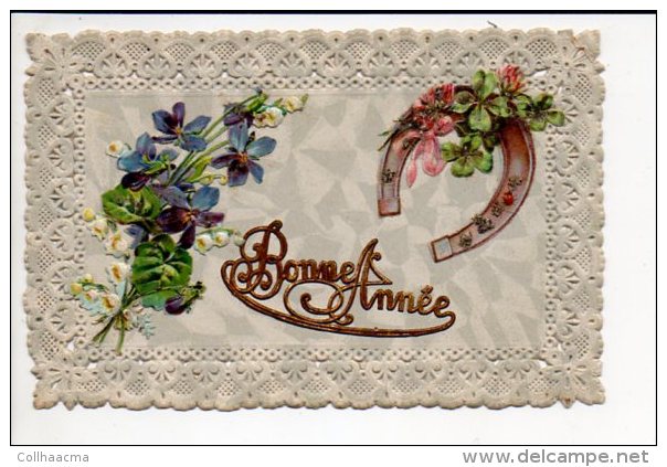 Nouvel An  - Collage,ajourée,fleurs,fer à Cheval -  Bonne Année - Nouvel An
