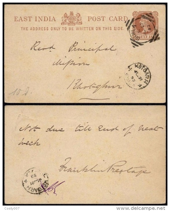 East India 1893 Postal History Rare Old Postcard Postal Stationery Simla Kotgarh DB.316 - 1854 Britische Indien-Kompanie