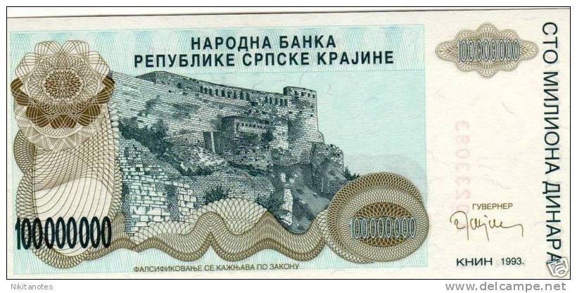 Croatia / Knin - 100000000 Dinar 1993 - UNC - Croatia