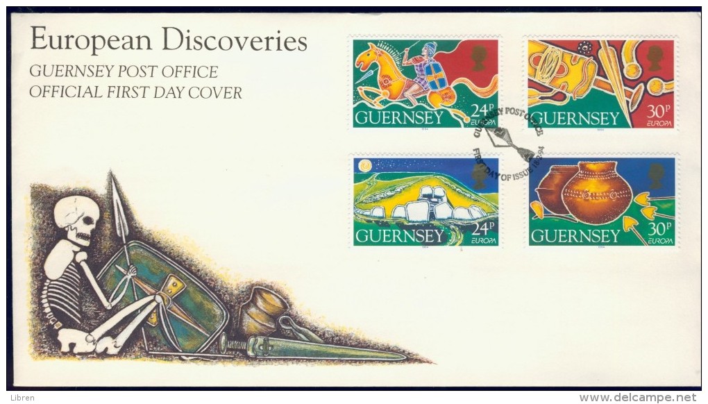 EC7-11 GUERNSEY 1994 FDC PHILEX DISCOVERIES AND INVENTIONS, EUROPE CEPT. - 1994