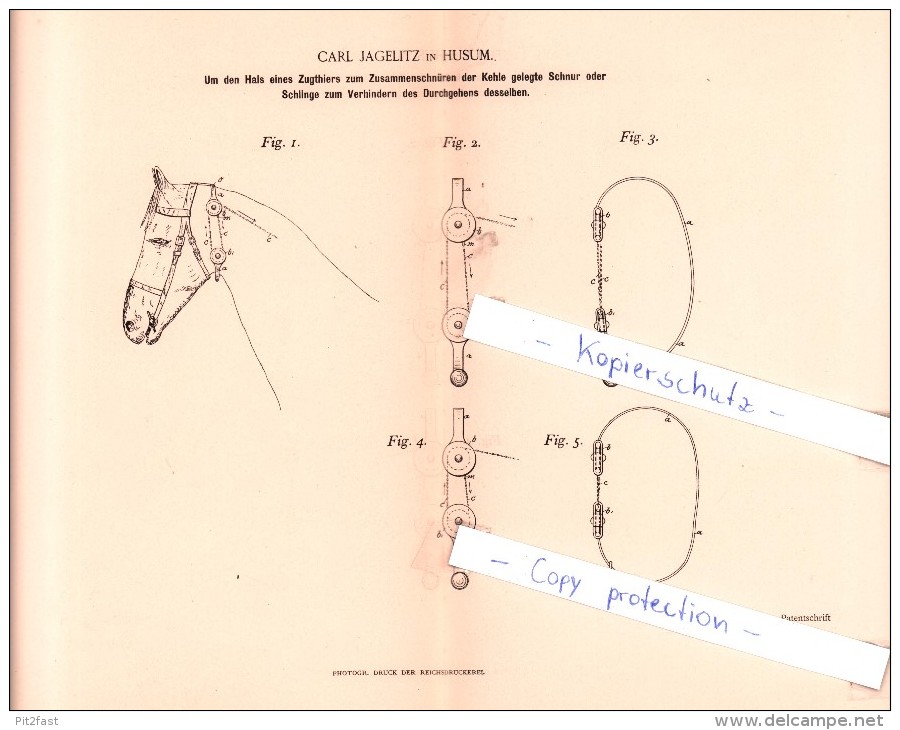 Original Patent - Carl Jagelitz In Husum , 1893 , Pferdegeschirr !!! - Husum