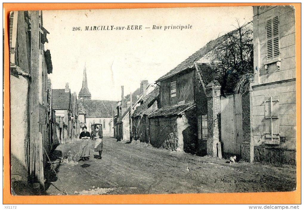 MN1-14  Marcilly-sur-Eure  Rue Principale, ANIME.  Circulé Sous Enveloppe. - Marcilly-sur-Eure