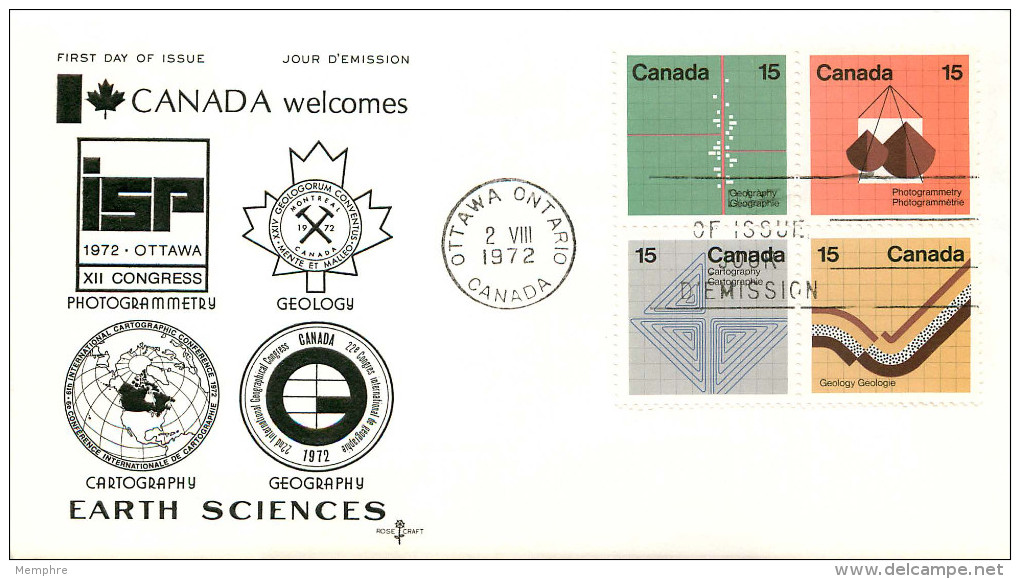1972  Earth Science Congresses  Sc 582-5  RoseCraft Cachet With Congresses Emblems - 1971-1980