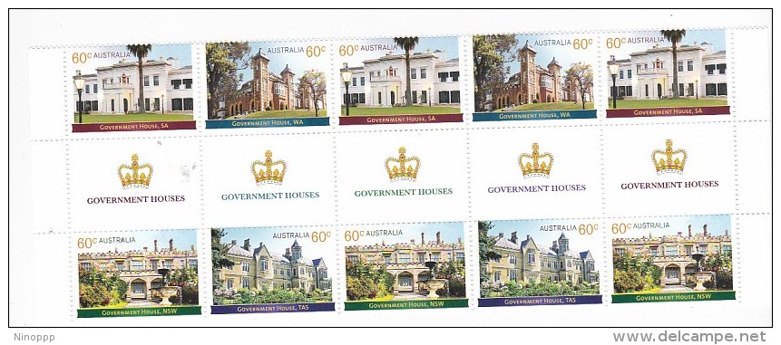 Australia 2013 Historical Architecture ,Government Houses Gutter Strip  MNH - Mint Stamps