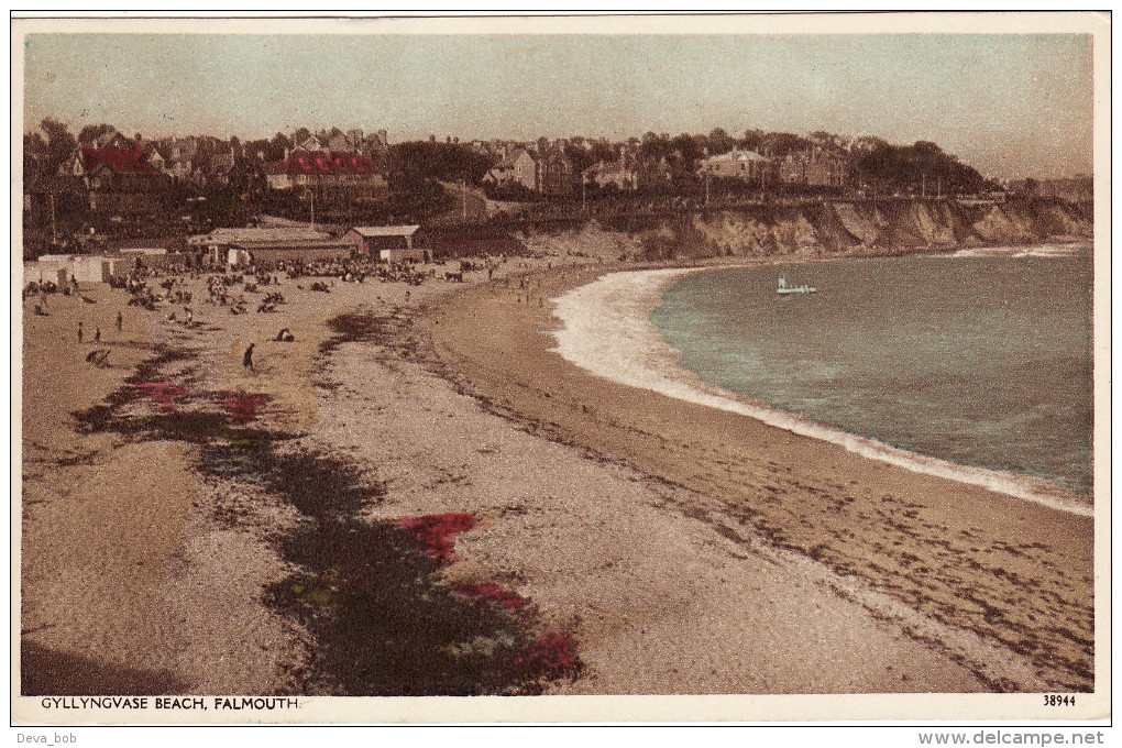 Postcard Gyllyngvase Beach Falmouth Cornwall 1954 Bay Sea Seaside Barton Harvey - Falmouth