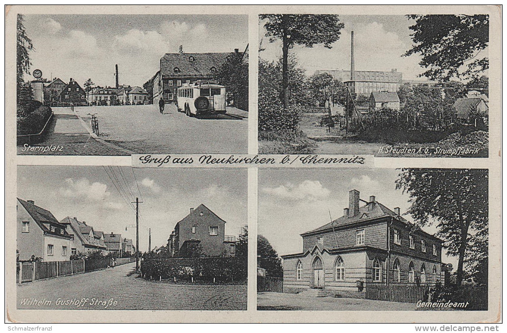 AK Neukirchen Erzgebirge Sternplatz Gasthof Bus Uhr Steudten AG Fabrik Wilhelm Gustloff Strasse Gemeindeamt Bei Chemnitz - Burkhardtsdorf