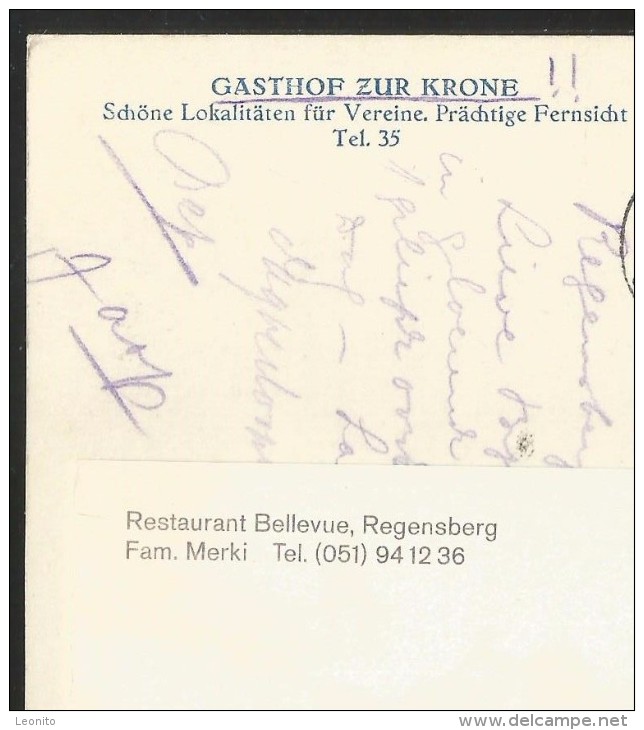 REGENSBERG ZH Dielsdorf Restaurant BELLEVUE Gasthof ZUR KRONE 2 Karten - Dielsdorf