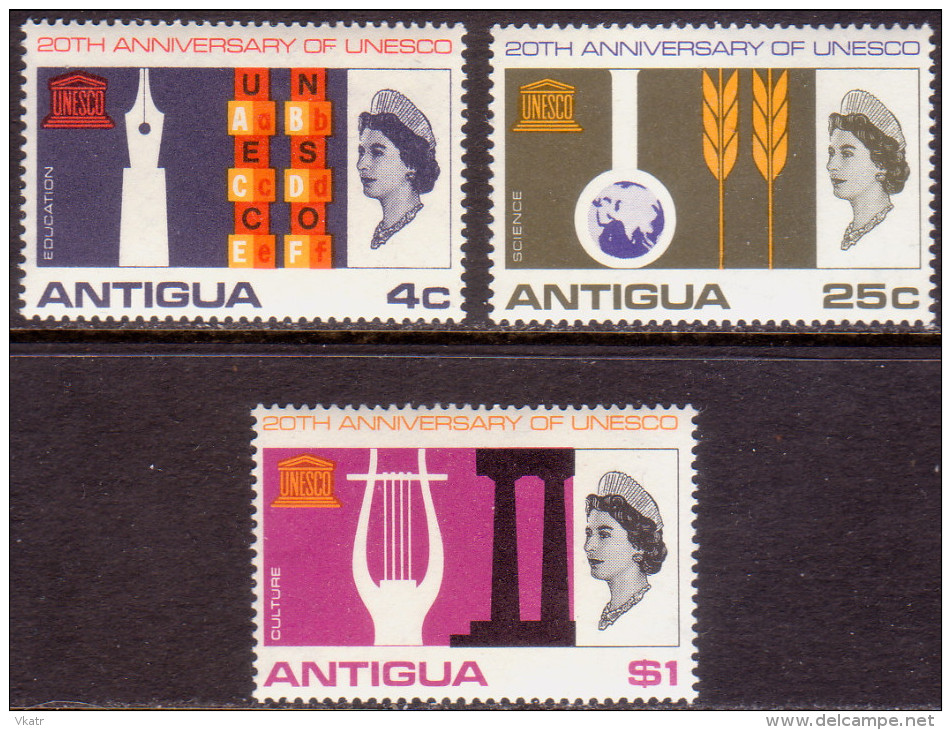 Antigua 1966 SG #196-98 Compl.set MNH OG UNESCO - 1960-1981 Ministerial Government