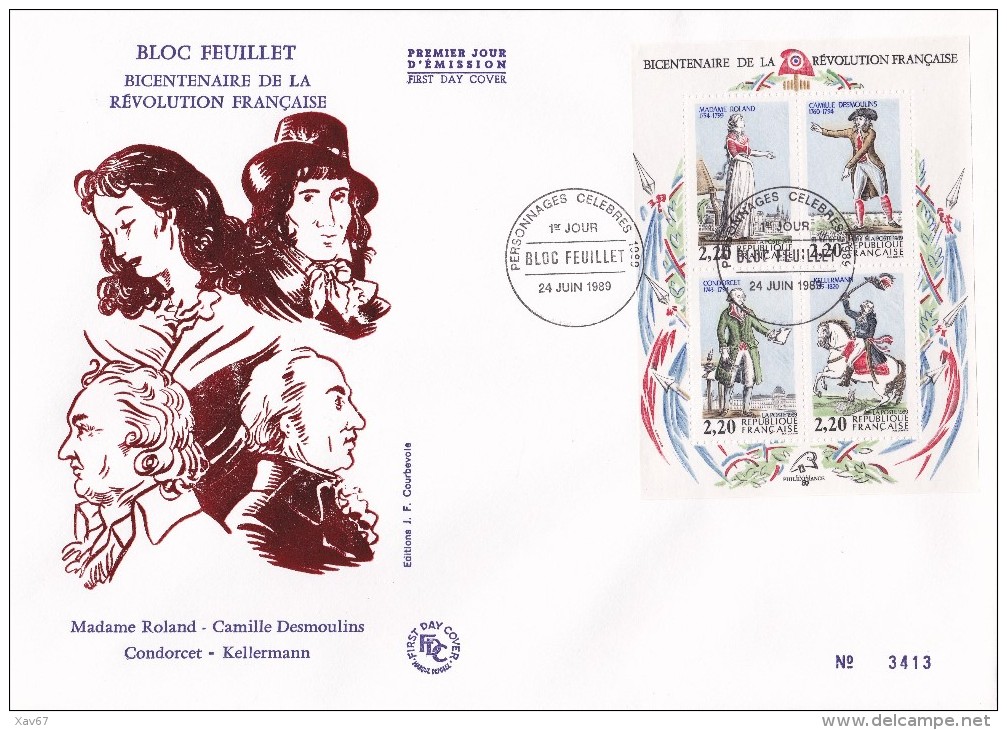 FDC Grand Format  Bicentenaire De La Révolution Française Bloc Feuillet - 1980-1989