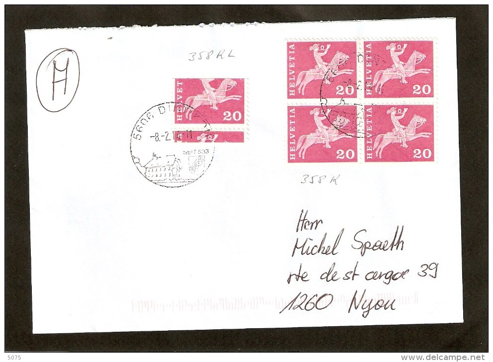 20cs Bloc De 4 + Timbre Mal Coupé Sur Lettre - Automatic Stamps