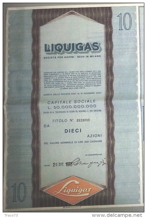 LIQUIGAS - SOCIETA´ PER AZIONI  /   TITOLO  AZIONARIO DA 10  AZIONI  _  1973 - Electricidad & Gas