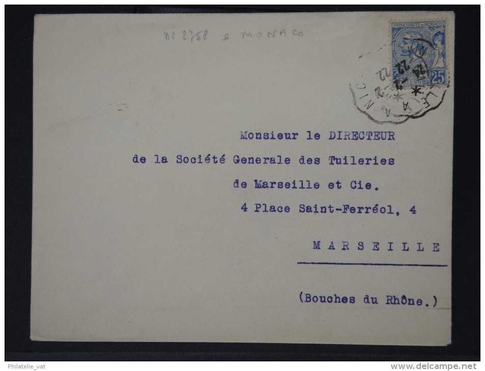 MONACO- LETTRE DE MONACO POUR MARSEILLE  OBL AMBULANT 1922 A VOIR   LOT P2992 - Lettres & Documents