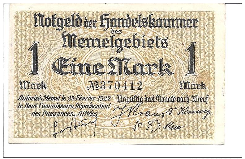 MEMEL ( KLAIPEDA ) 1 MARK 1922  XF RARE - Autres & Non Classés