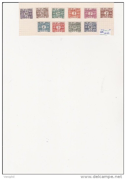 COTE DES SOMALIS - TAXE N° 44 A 53 NEUF X - COTE /  10 € - Unused Stamps