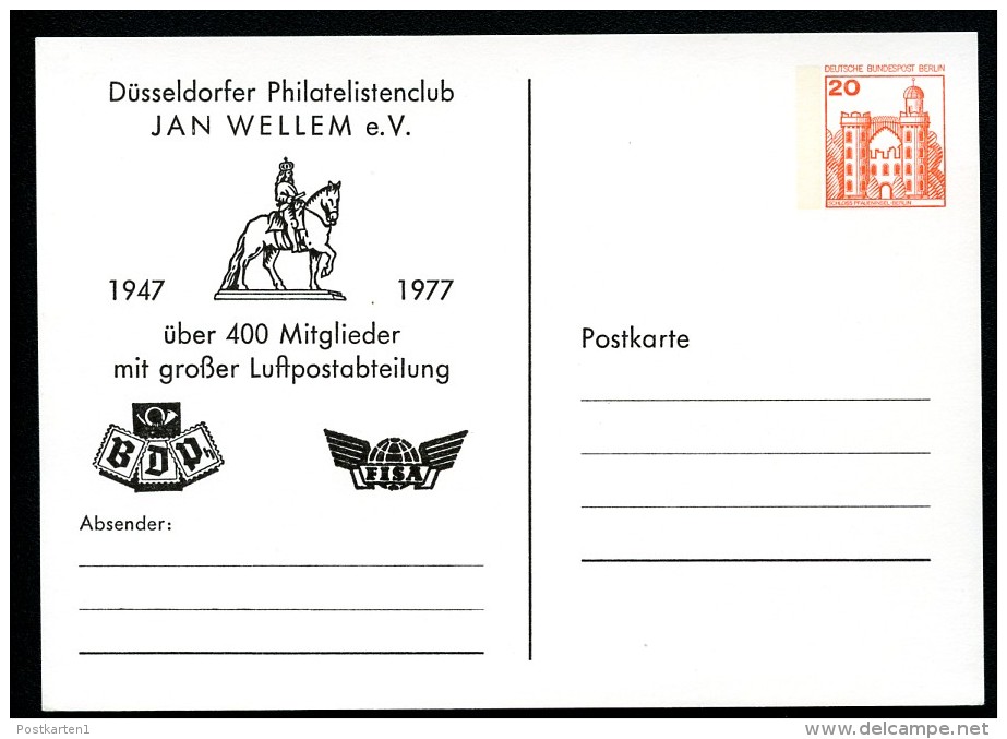 BERLIN PP76 C2/003a Privat-Postkarte JAN WELLEM Düsseldorf ** 1977 - Cartes Postales Privées - Neuves