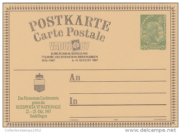 16148- PRINCE JOHANN 2ND, VADUZ PHILATELIC EXHIBITION, POSTCARD STATIONERY, 1987, LIECHTENSTEIN - Ganzsachen