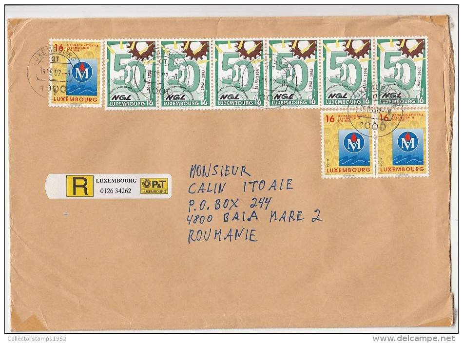 1456FM- MUTUALITY FEDERATION, WORKERS UNION, STAMPS ON REGISTERED COVER, 2002, LUXEMBOURG - Cartas & Documentos