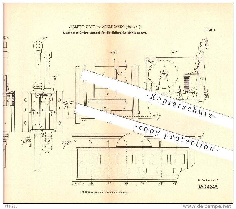Original Patent - Gilbert Olte In Apeldoorn , Holland , 1882 , Elektr. Apparat Für Die Stellung Der Weichenzungen !!! - Apeldoorn