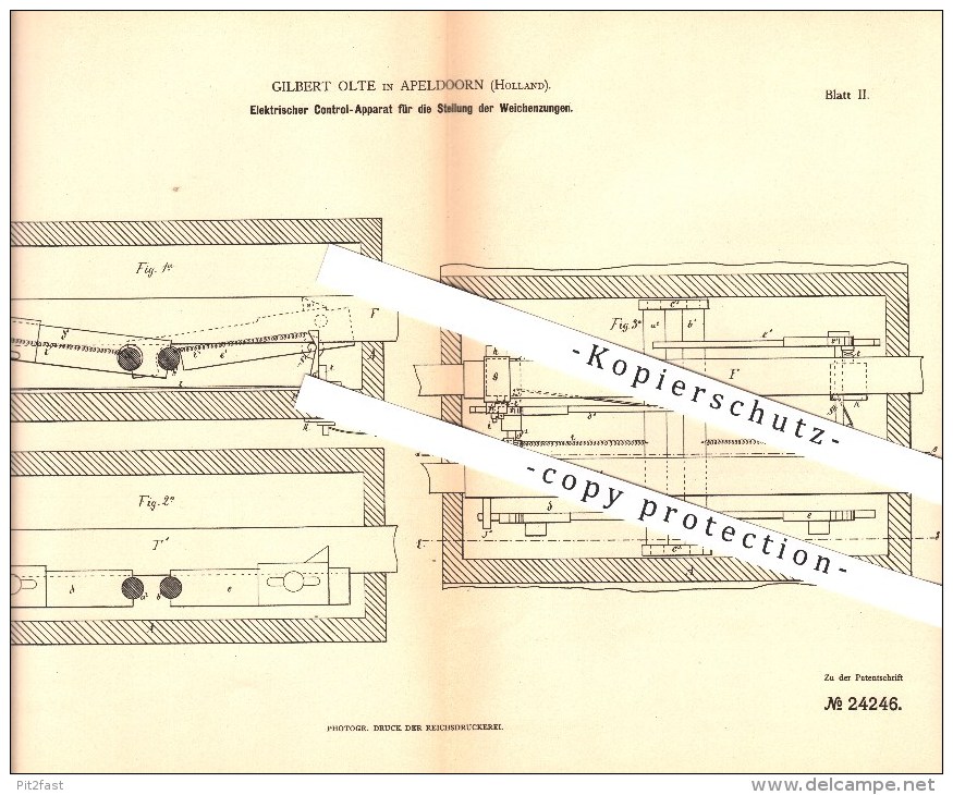 Original Patent - Gilbert Olte In Apeldoorn , Holland , 1882 , Elektr. Apparat Für Die Stellung Der Weichenzungen !!! - Apeldoorn